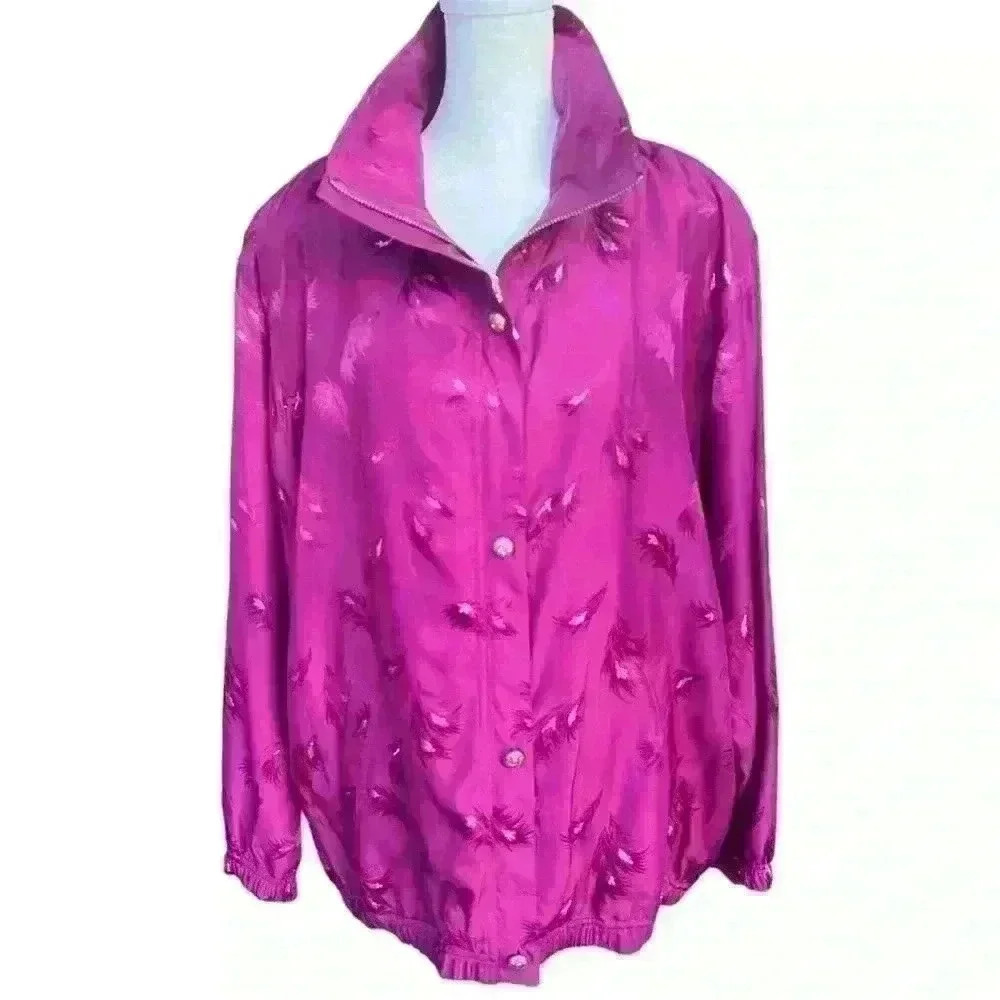 Vintage fuchsia silk bomber track jacket size L